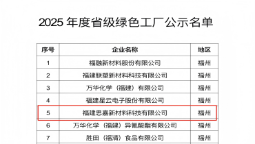 祝賀！福清思嘉登綠色工廠(chǎng)榜單